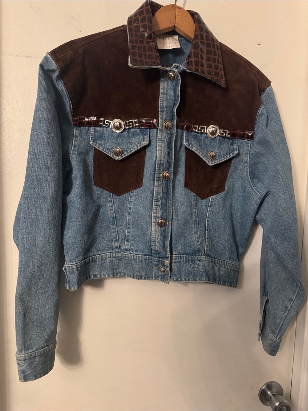 Denim & Brown Suede Western Jacket - Women's